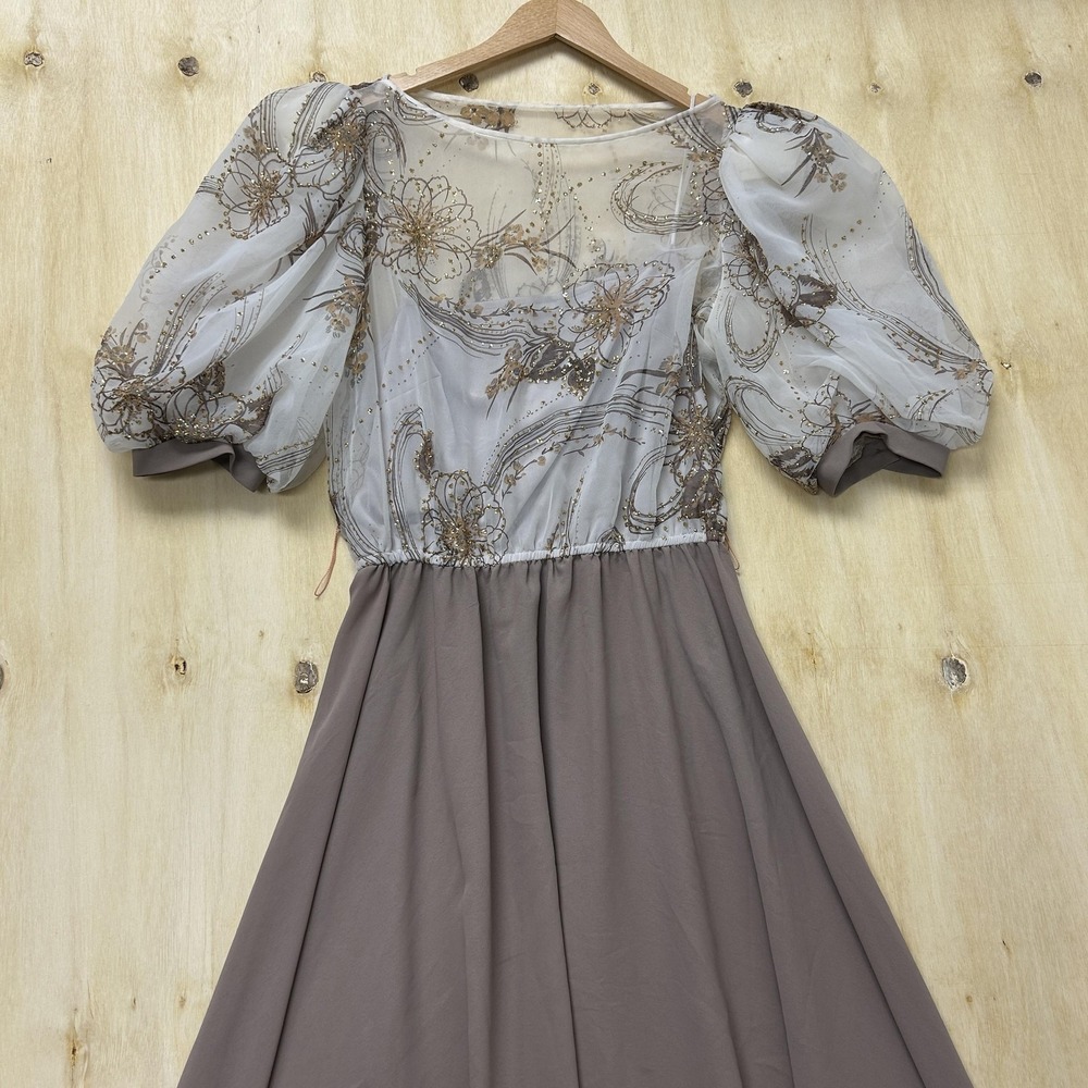 Vintage Jackie Taub For Connections Dress Womens 14 Brown Floral Sequin Maxi